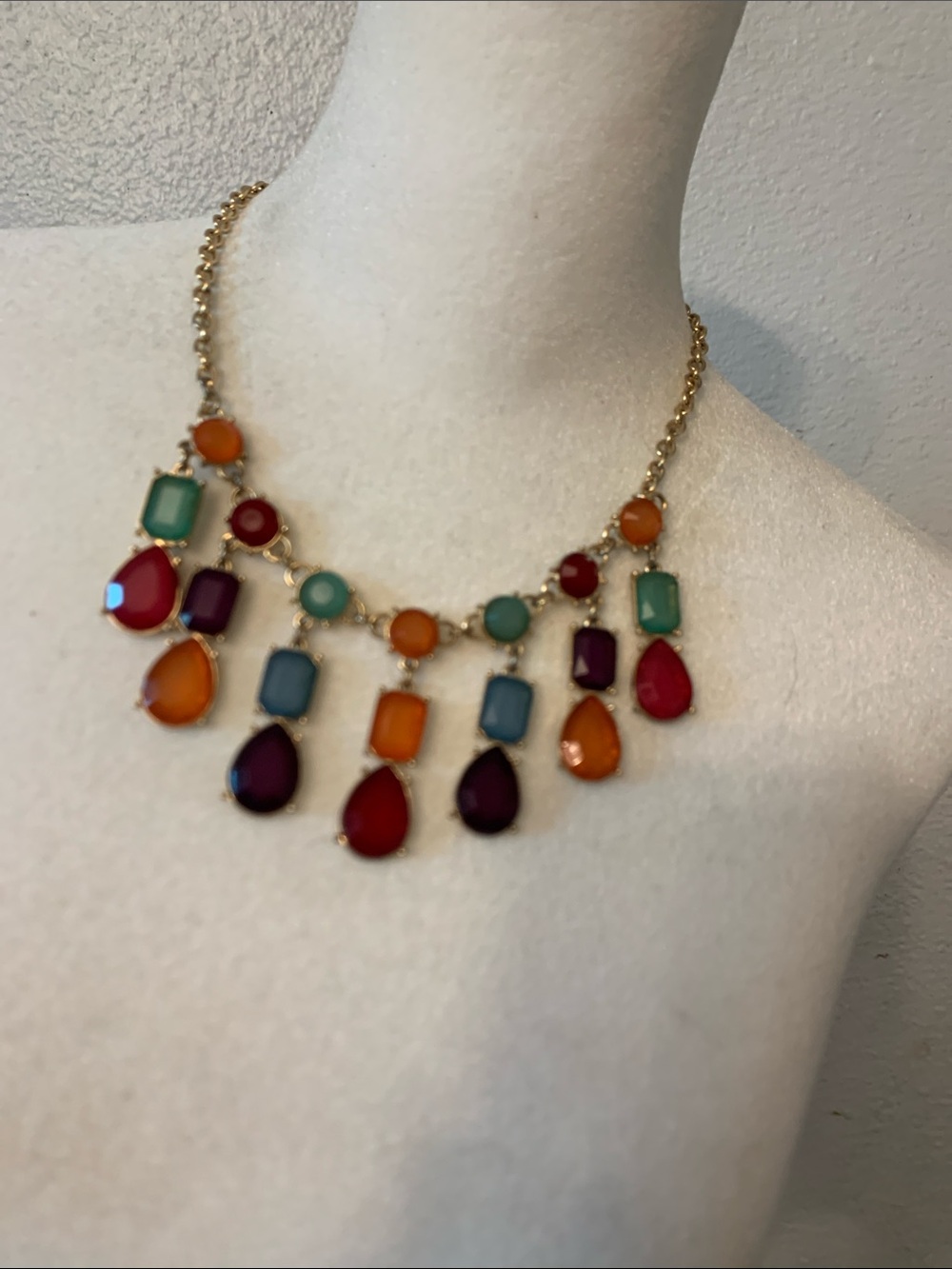 Multi-Color Statement Bib Necklace - Gold Chain